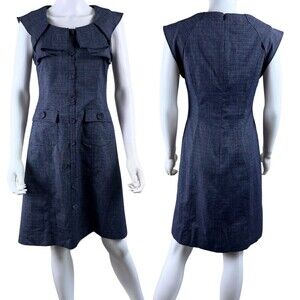 Kay Unger Size 4 Blue Sheath NEW Mini Ruffle Sleeveless Stretch Dress Woven Mod